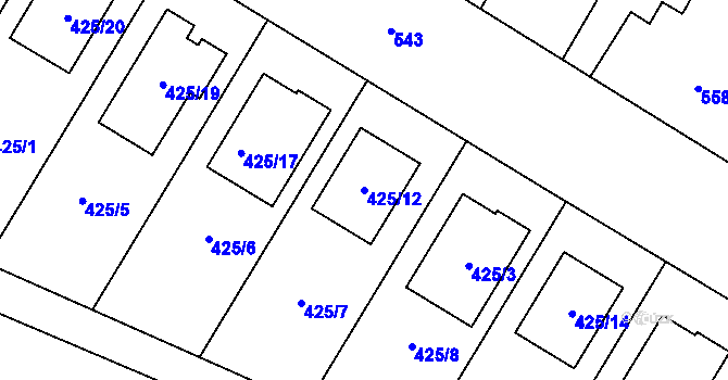 Parcela st. 425/12 v KÚ Mikulčice, Katastrální mapa