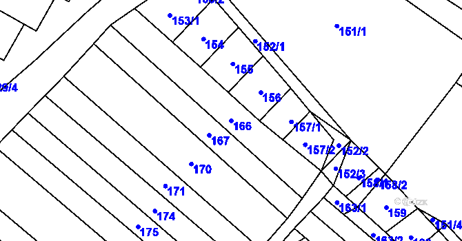 Parcela st. 166 v KÚ Mikulčice, Katastrální mapa