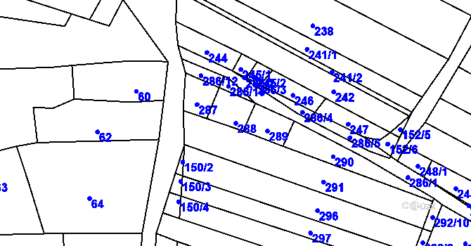 Parcela st. 288 v KÚ Mikulčice, Katastrální mapa