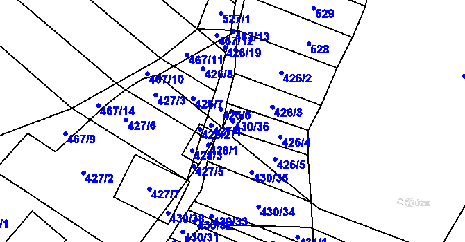 Parcela st. 430/36 v KÚ Mikulčice, Katastrální mapa