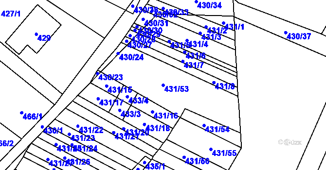 Parcela st. 431/53 v KÚ Mikulčice, Katastrální mapa