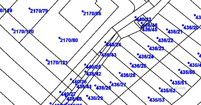 Parcela st. 436/43 v KÚ Mikulčice, Katastrální mapa