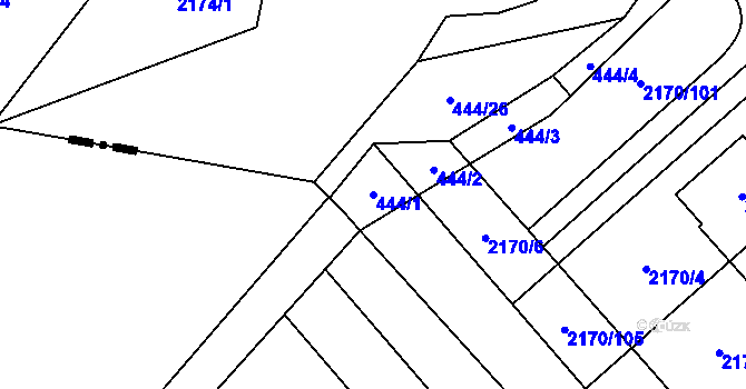 Parcela st. 444/1 v KÚ Mikulčice, Katastrální mapa