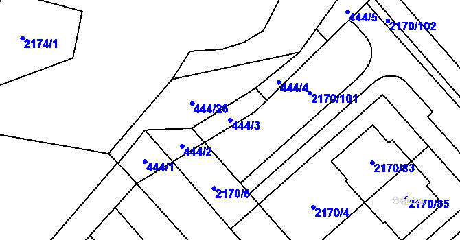 Parcela st. 444/3 v KÚ Mikulčice, Katastrální mapa