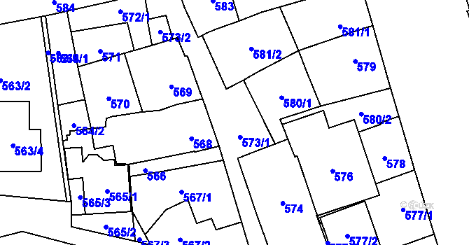 Parcela st. 573 v KÚ Mikulčice, Katastrální mapa