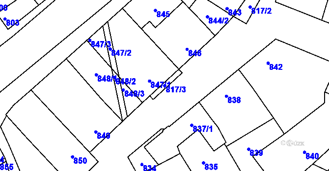 Parcela st. 817/3 v KÚ Mikulčice, Katastrální mapa