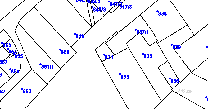 Parcela st. 834 v KÚ Mikulčice, Katastrální mapa