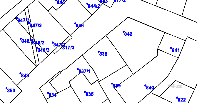 Parcela st. 838 v KÚ Mikulčice, Katastrální mapa