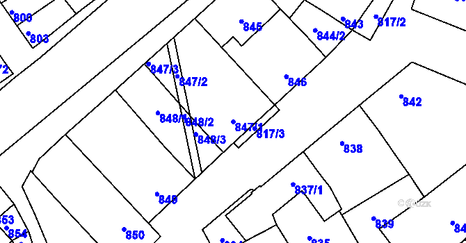 Parcela st. 847/1 v KÚ Mikulčice, Katastrální mapa