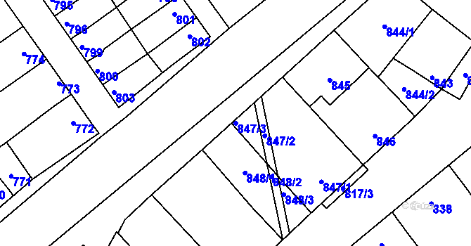 Parcela st. 847/3 v KÚ Mikulčice, Katastrální mapa