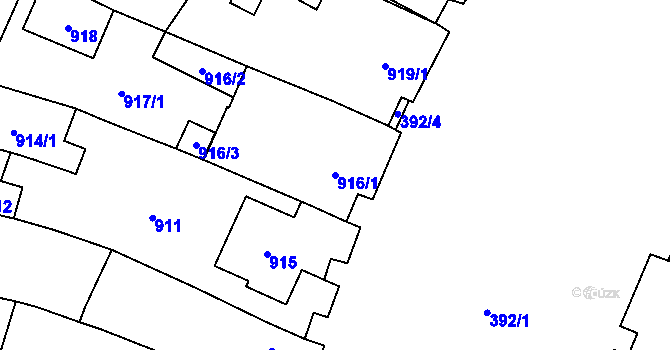 Parcela st. 916/1 v KÚ Mikulčice, Katastrální mapa