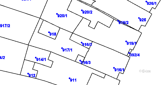 Parcela st. 916/2 v KÚ Mikulčice, Katastrální mapa