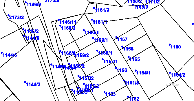 Parcela st. 1158/1 v KÚ Mikulčice, Katastrální mapa