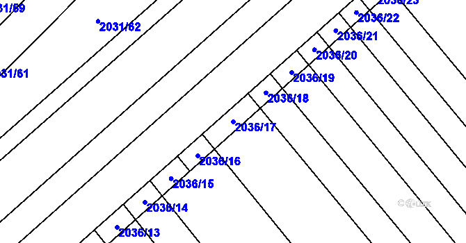 Parcela st. 2036/17 v KÚ Mikulčice, Katastrální mapa