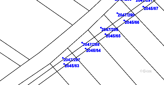 Parcela st. 2047/288 v KÚ Mikulčice, Katastrální mapa