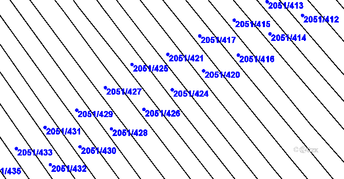 Parcela st. 2051/424 v KÚ Mikulčice, Katastrální mapa