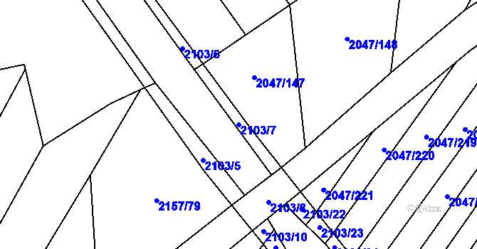 Parcela st. 2103/7 v KÚ Mikulčice, Katastrální mapa