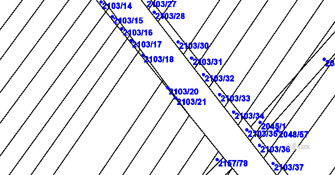 Parcela st. 2103/20 v KÚ Mikulčice, Katastrální mapa