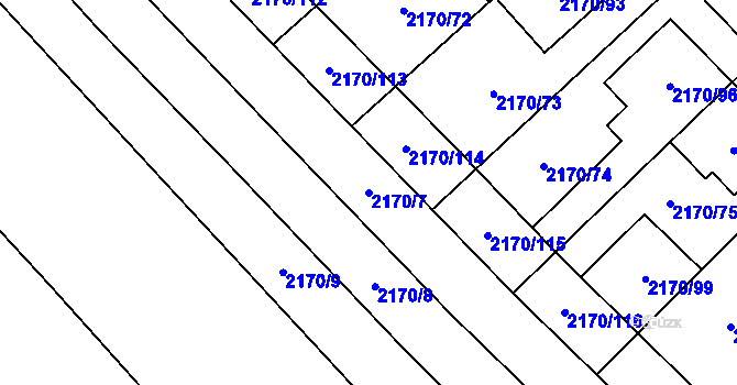 Parcela st. 2170/7 v KÚ Mikulčice, Katastrální mapa