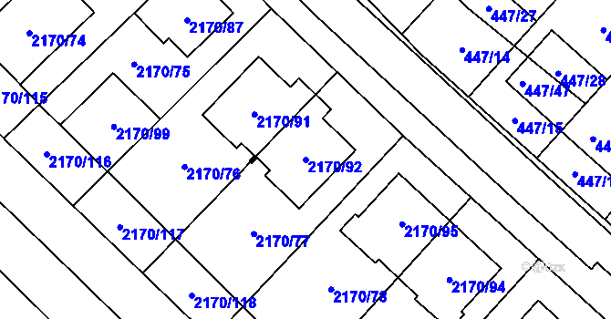 Parcela st. 2170/92 v KÚ Mikulčice, Katastrální mapa