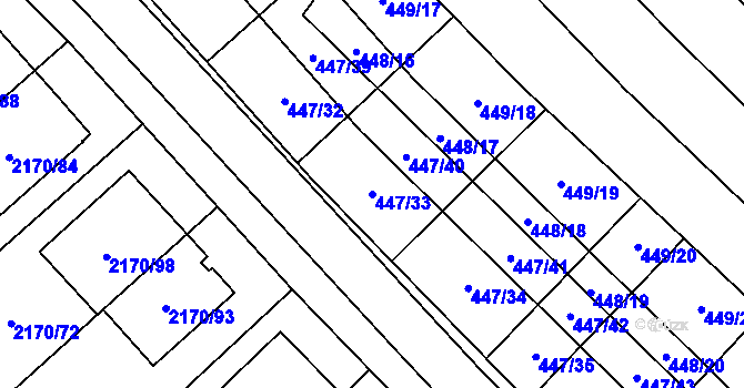Parcela st. 447/33 v KÚ Mikulčice, Katastrální mapa