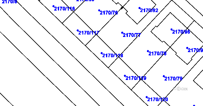 Parcela st. 2170/118 v KÚ Mikulčice, Katastrální mapa