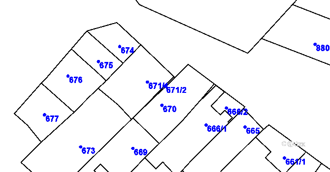 Parcela st. 671/2 v KÚ Mikulčice, Katastrální mapa