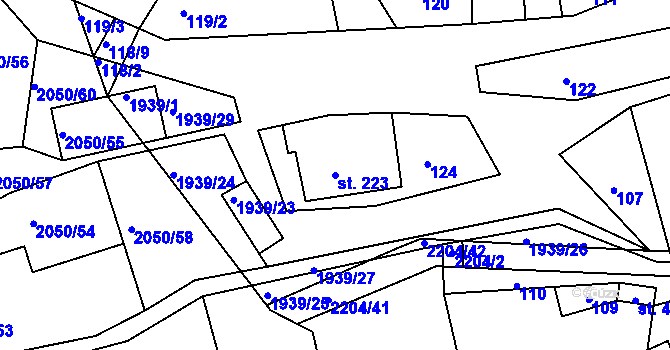 Parcela st. 223 v KÚ Mikuleč, Katastrální mapa