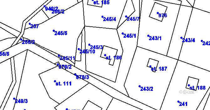 Parcela st. 186 v KÚ Mikulov v Krušných horách, Katastrální mapa