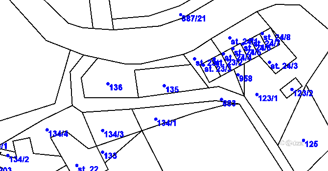 Parcela st. 135 v KÚ Mikulov v Krušných horách, Katastrální mapa