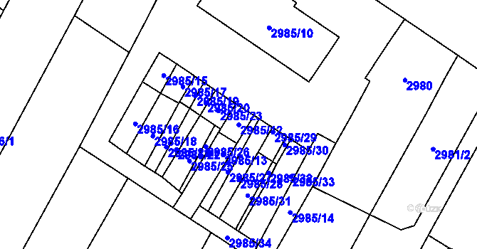 Parcela st. 2985/12 v KÚ Mikulov na Moravě, Katastrální mapa