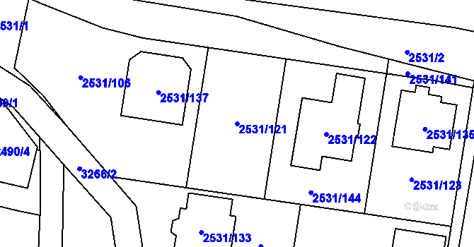 Parcela st. 2531/121 v KÚ Mikulov na Moravě, Katastrální mapa