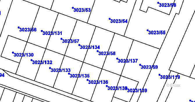 Parcela st. 3023/58 v KÚ Mikulov na Moravě, Katastrální mapa