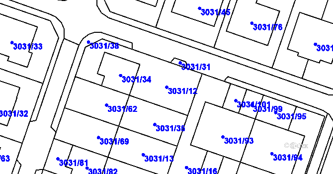 Parcela st. 3031/12 v KÚ Mikulov na Moravě, Katastrální mapa