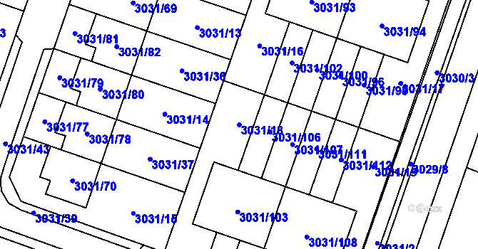 Parcela st. 3031/18 v KÚ Mikulov na Moravě, Katastrální mapa