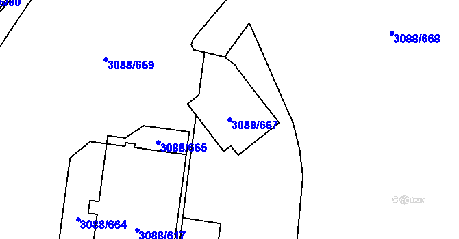 Parcela st. 3088/667 v KÚ Mikulov na Moravě, Katastrální mapa