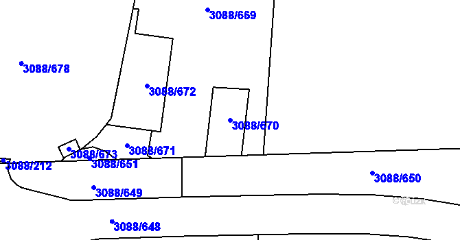 Parcela st. 3088/670 v KÚ Mikulov na Moravě, Katastrální mapa