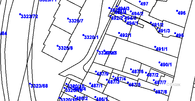 Parcela st. 3320/20 v KÚ Mikulov na Moravě, Katastrální mapa