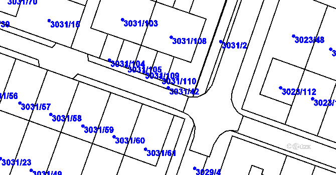 Parcela st. 3031/42 v KÚ Mikulov na Moravě, Katastrální mapa