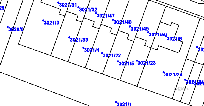 Parcela st. 3021/22 v KÚ Mikulov na Moravě, Katastrální mapa