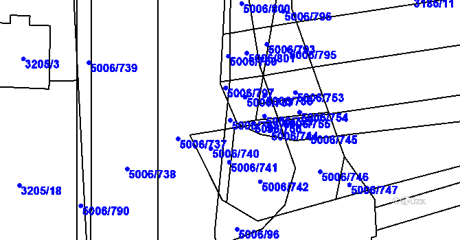 Parcela st. 5006/743 v KÚ Mikulov na Moravě, Katastrální mapa
