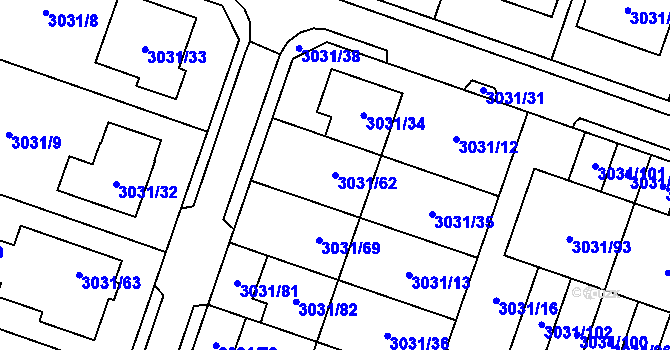 Parcela st. 3031/62 v KÚ Mikulov na Moravě, Katastrální mapa