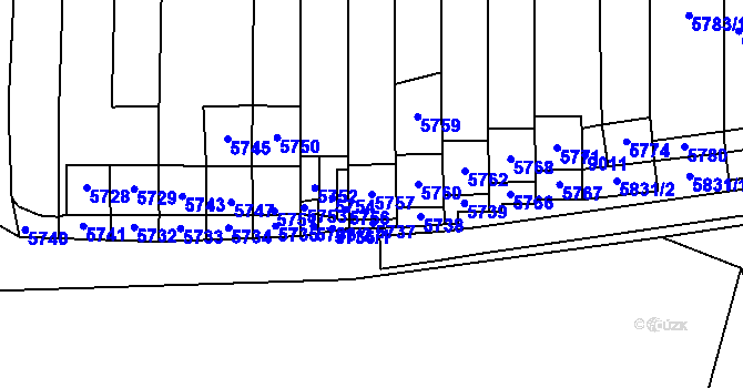 Parcela st. 5757 v KÚ Mikulov na Moravě, Katastrální mapa