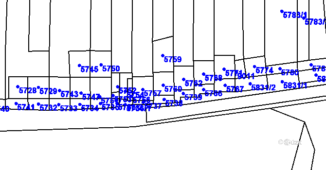 Parcela st. 5760 v KÚ Mikulov na Moravě, Katastrální mapa