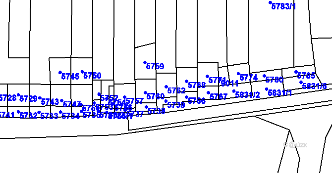 Parcela st. 5762 v KÚ Mikulov na Moravě, Katastrální mapa