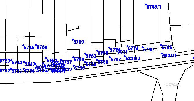Parcela st. 5768 v KÚ Mikulov na Moravě, Katastrální mapa