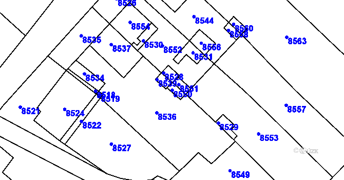 Parcela st. 8550 v KÚ Mikulov na Moravě, Katastrální mapa