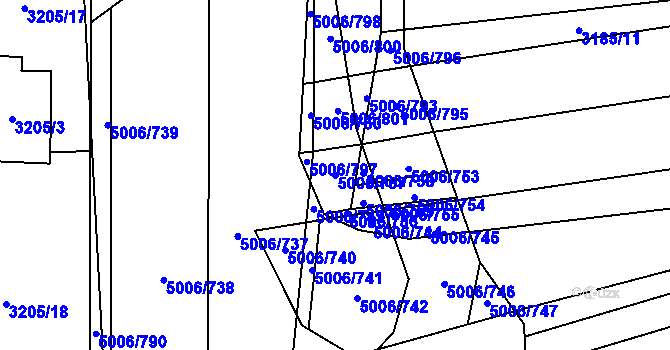 Parcela st. 5006/757 v KÚ Mikulov na Moravě, Katastrální mapa