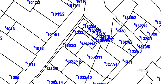 Parcela st. 1332/13 v KÚ Mikulov na Moravě, Katastrální mapa
