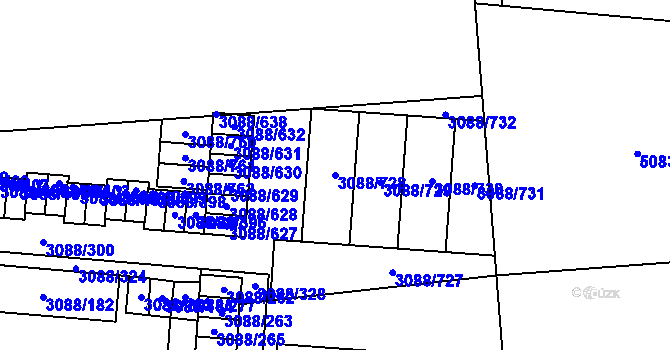 Parcela st. 3088/728 v KÚ Mikulov na Moravě, Katastrální mapa